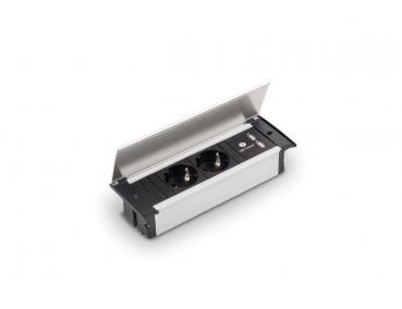 Steckdosenelement Kapsa - USB-A, 2fach Steckdose und Doppel USB Charger für Arbeitsplatte, Frontblende oder Seitenwand, edelstahl, schwarz matt, weiß matt
